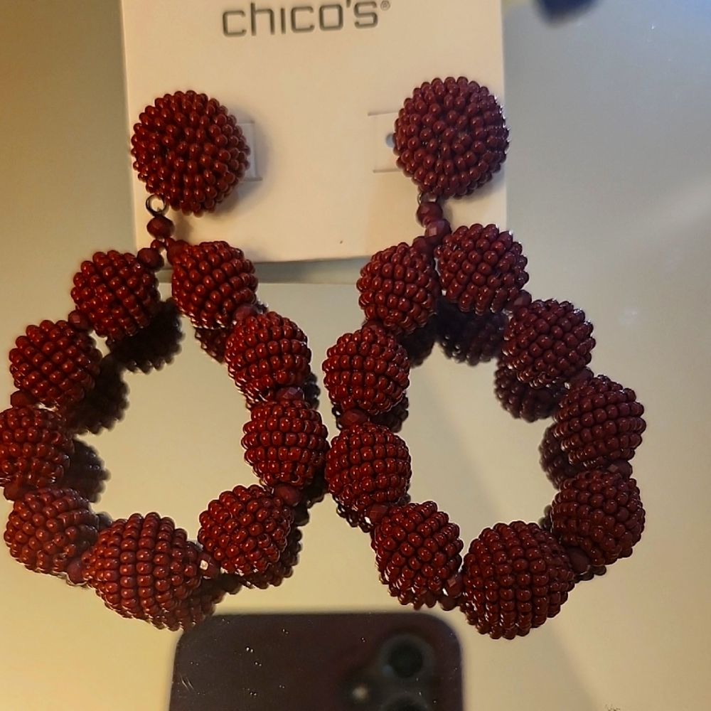 Chico's Red Beaded Statement Earrings